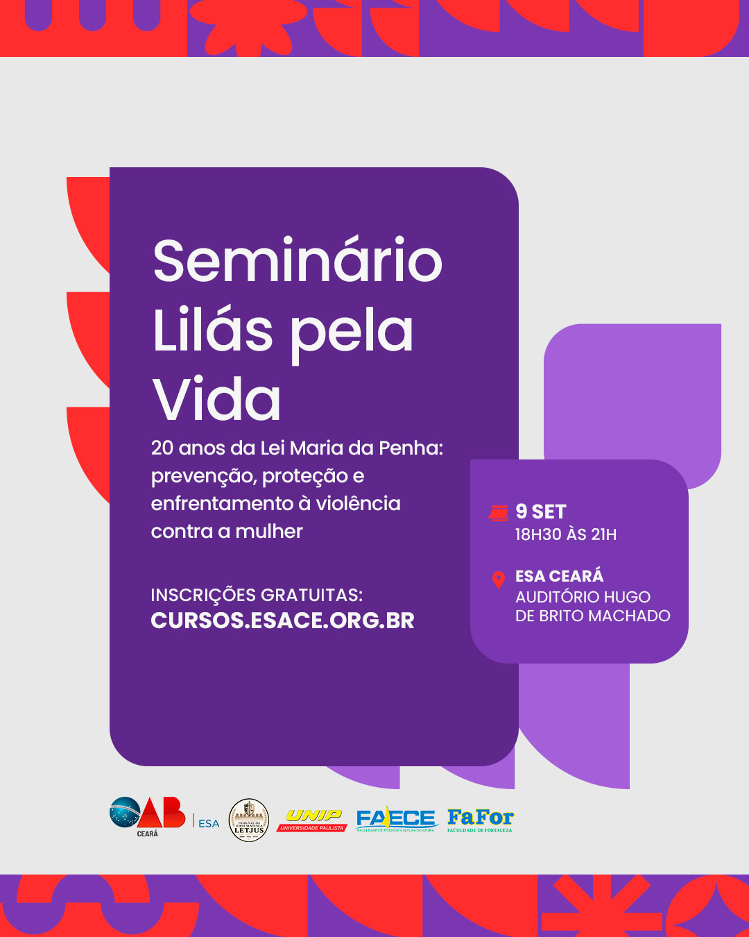 Lilás pela Vida 20 anos da Lei Maria da Penha: prevenção, proteção e enfrentamento à violência contra a mulher
